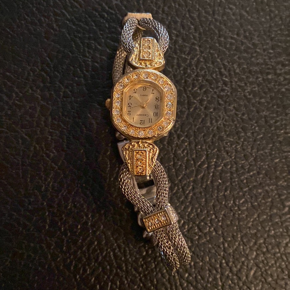 Gold vintage Ladies Cassant Wrist Watch  intricate pave faux diamonds